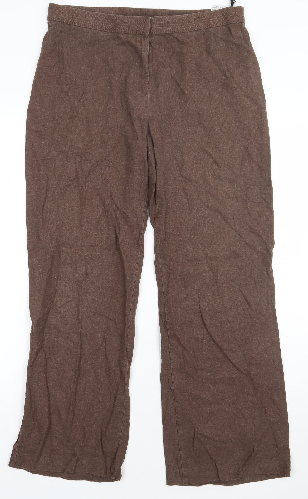 Marks and Spencer Womens Brown  Linen Trousers  Size 14 L32 in Regular Button