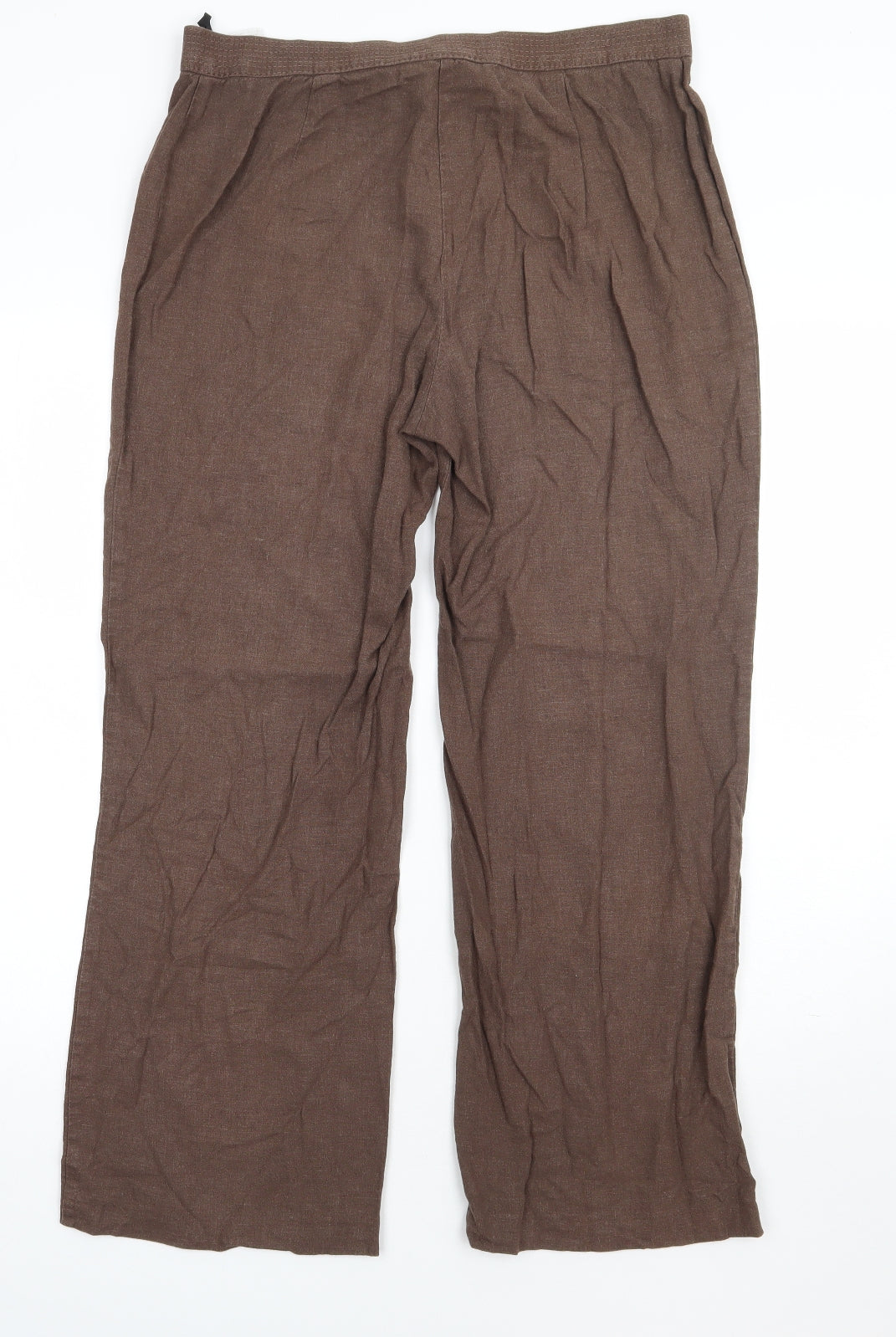 Marks and Spencer Womens Brown  Linen Trousers  Size 14 L32 in Regular Button