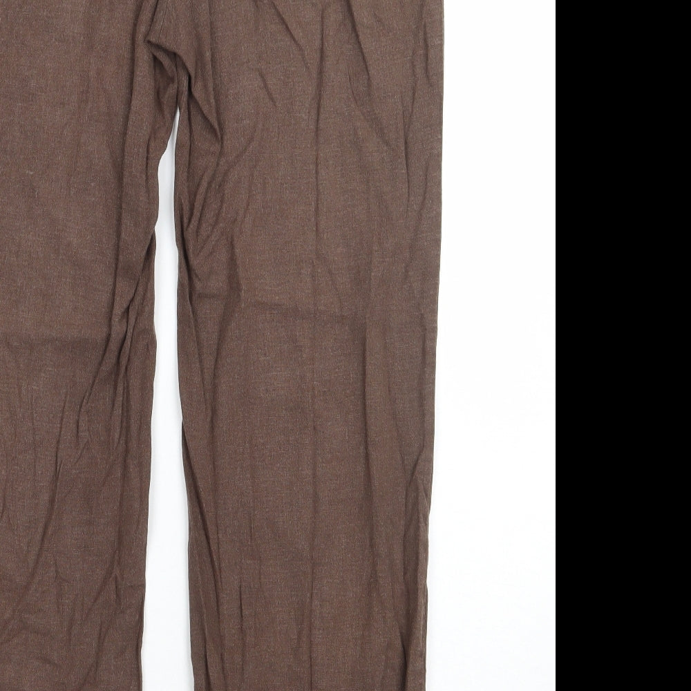 Marks and Spencer Womens Brown  Linen Trousers  Size 14 L32 in Regular Button