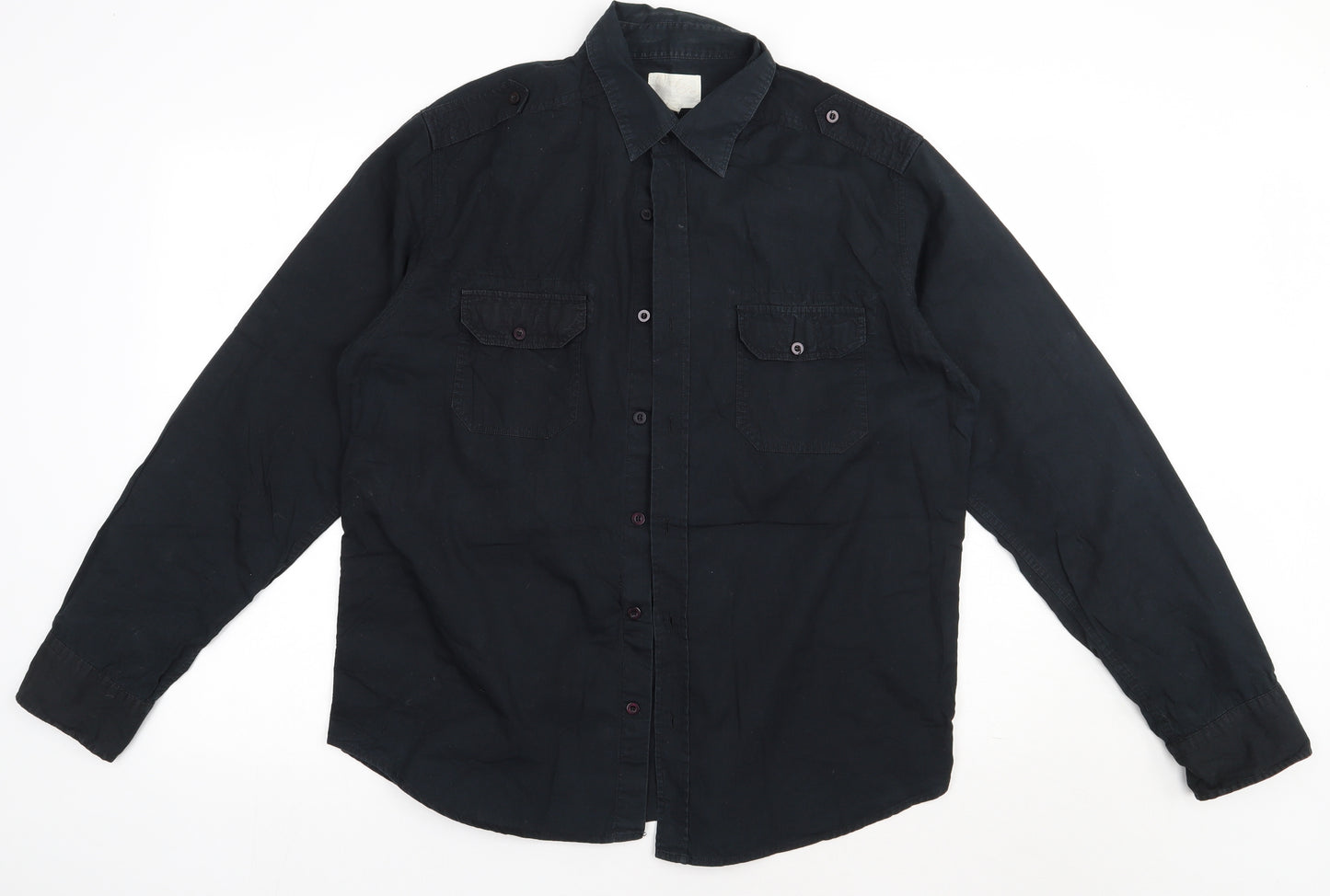 UrbanSpirit Mens Black  Cotton  Button-Up Size L Collared Button