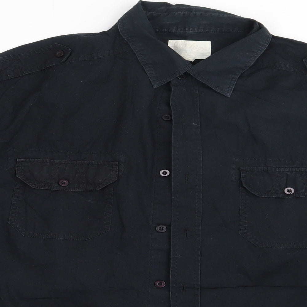 UrbanSpirit Mens Black  Cotton  Button-Up Size L Collared Button