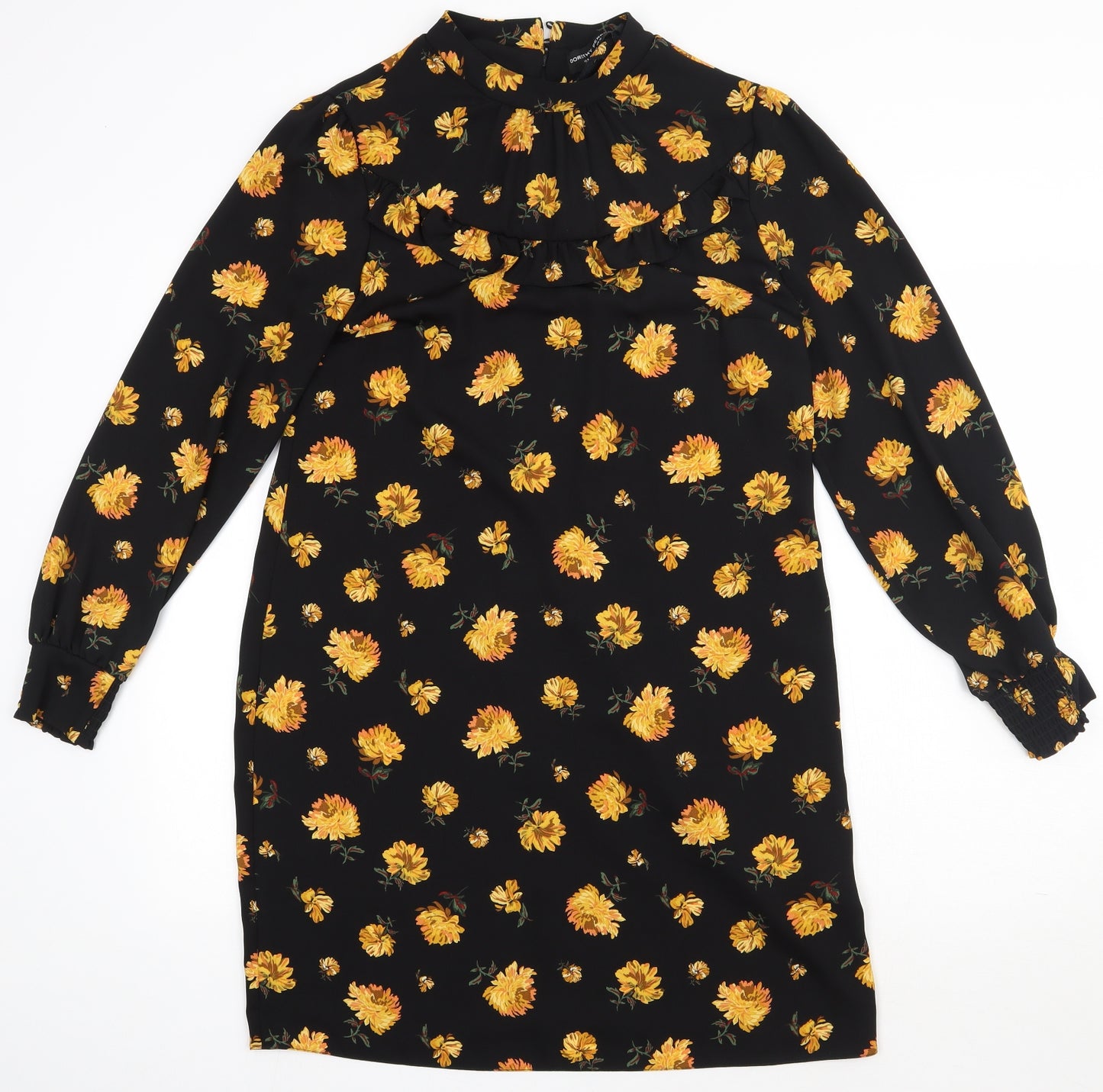 Dorothy Perkins Womens Yellow Floral Polyester A-Line  Size 12  Crew Neck Button