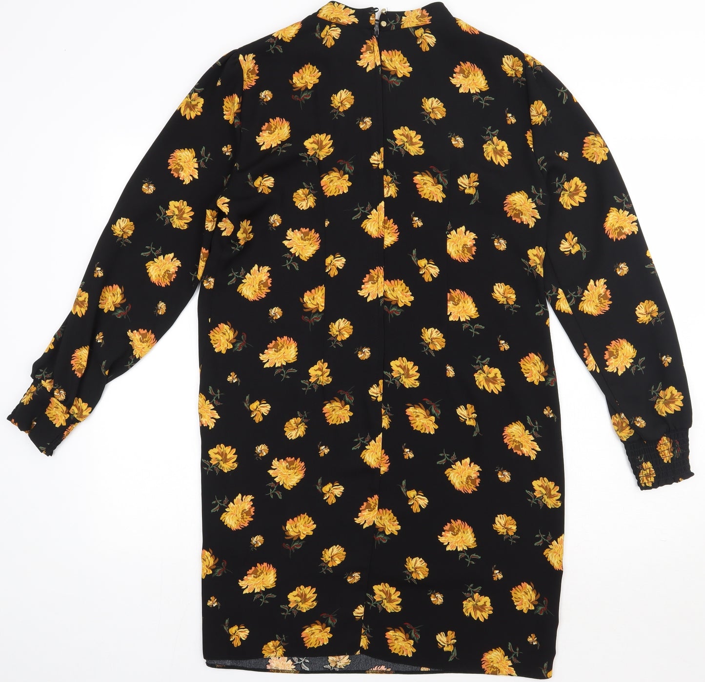 Dorothy Perkins Womens Yellow Floral Polyester A-Line  Size 12  Crew Neck Button