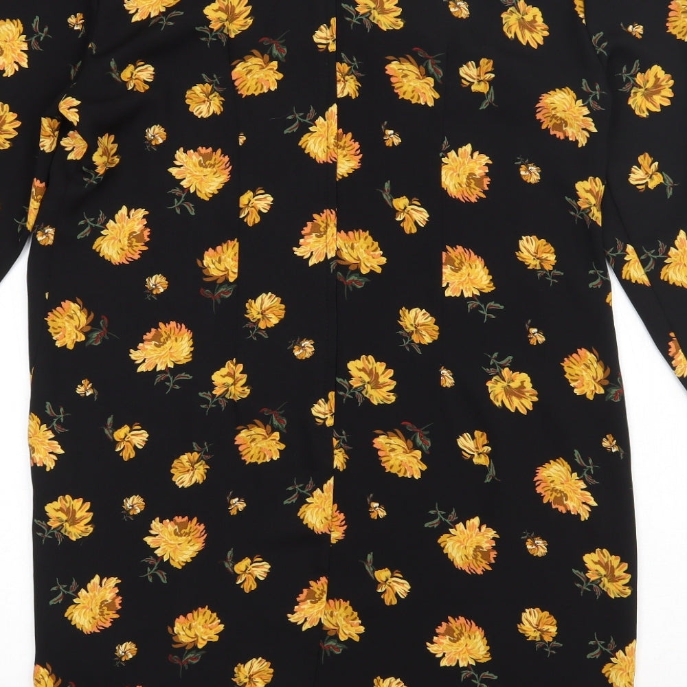 Dorothy Perkins Womens Yellow Floral Polyester A-Line  Size 12  Crew Neck Button