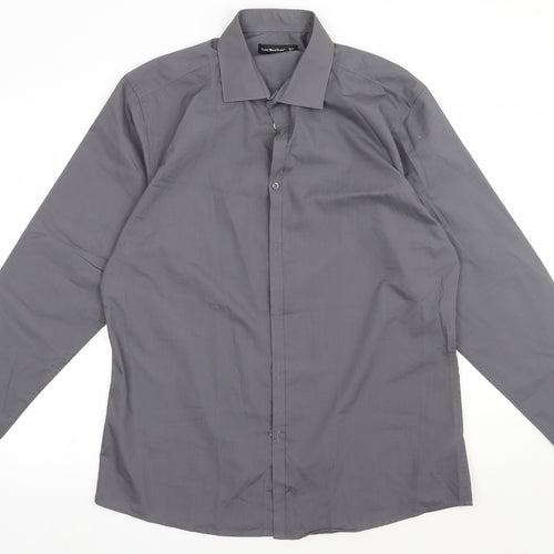 Primark Mens Grey  Polyester  Button-Up Size 16.5 Collared Button