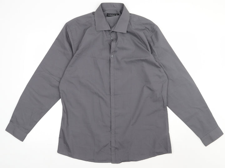 Primark Mens Grey  Polyester  Button-Up Size 16.5 Collared Button