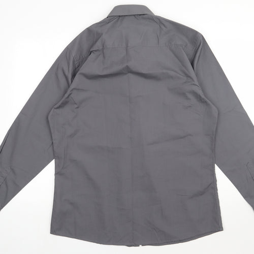 Primark Mens Grey  Polyester  Button-Up Size 16.5 Collared Button