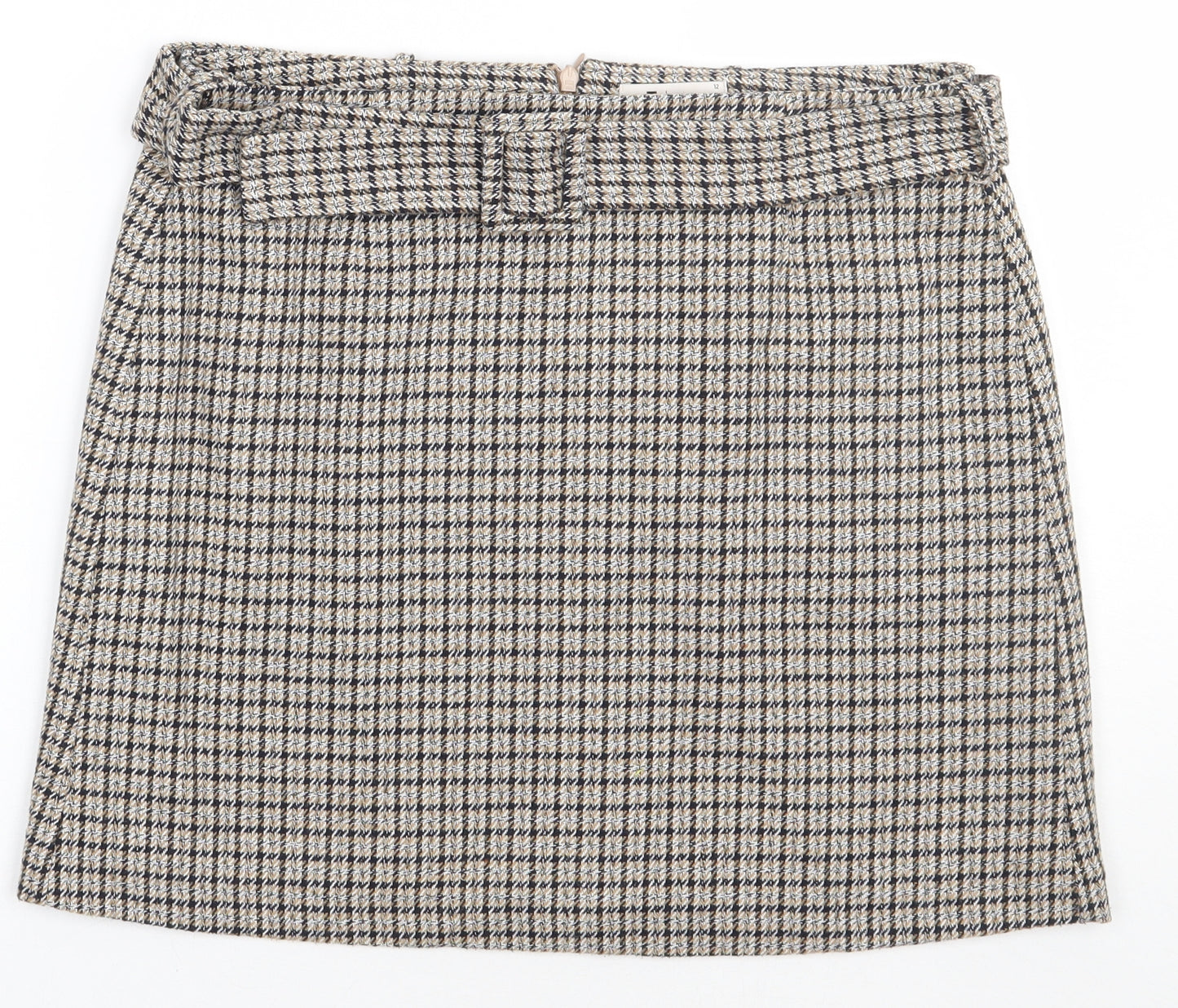 sainsburys Womens Brown Check Polyester A-Line Skirt Size 12