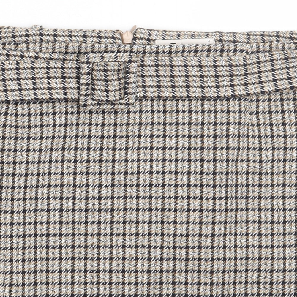 sainsburys Womens Brown Check Polyester A-Line Skirt Size 12