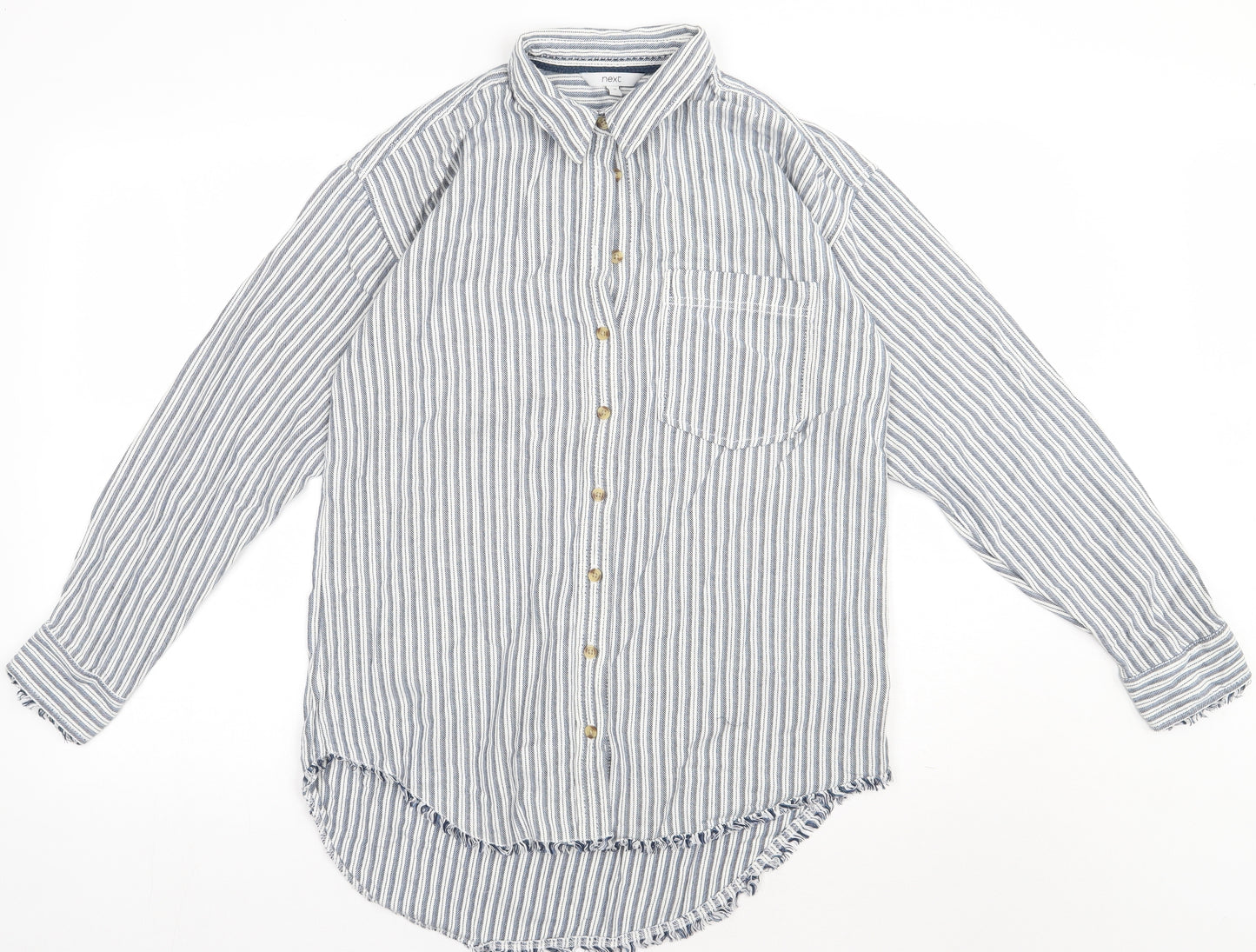 NEXT Womens Blue Striped Cotton Basic Button-Up Size 12 Collared