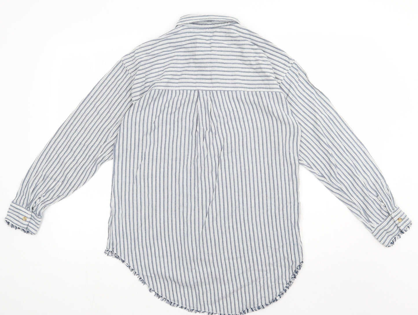 NEXT Womens Blue Striped Cotton Basic Button-Up Size 12 Collared