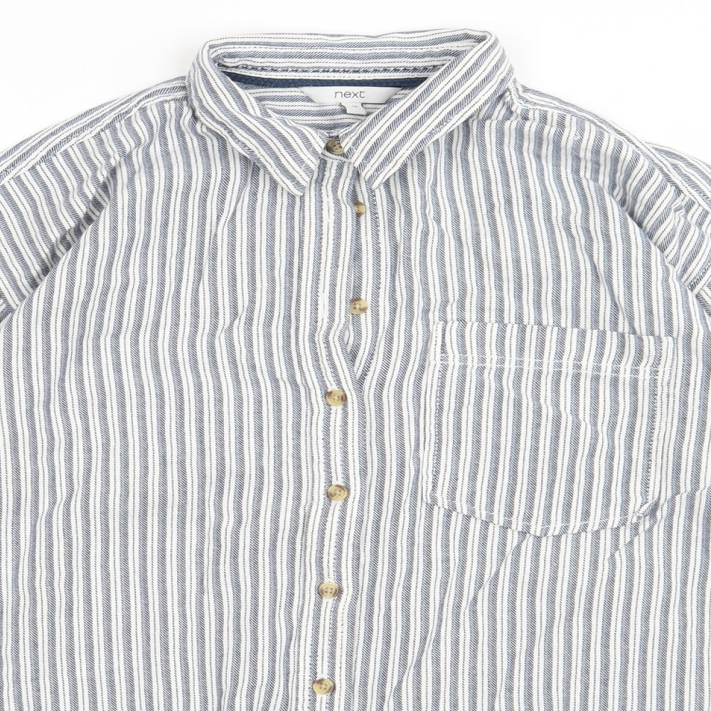 NEXT Womens Blue Striped Cotton Basic Button-Up Size 12 Collared