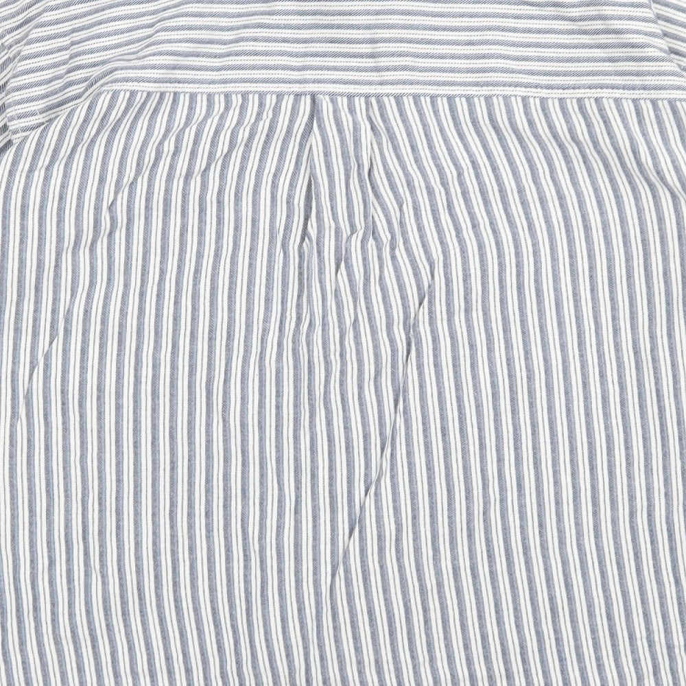 NEXT Womens Blue Striped Cotton Basic Button-Up Size 12 Collared