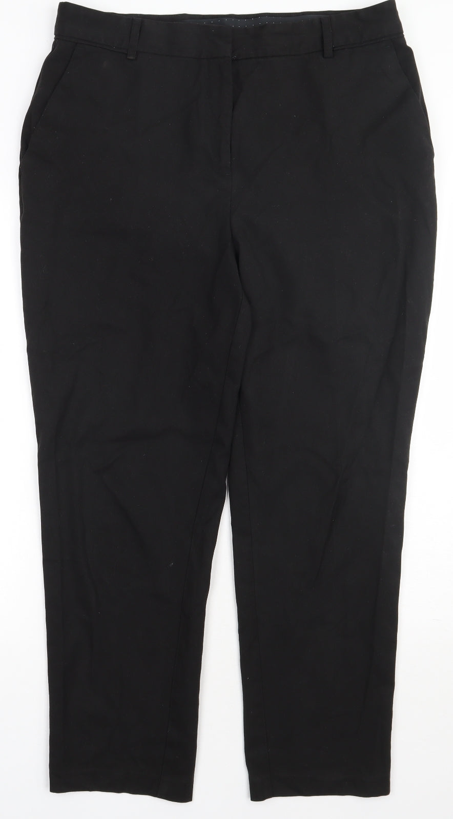 NEXT Womens Black  Polyester Capri Trousers Size 16 L32 in Regular Hook & Eye