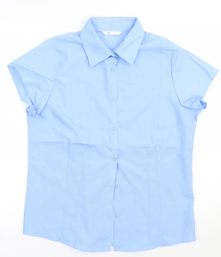 Marks and Spencer Boys Blue Polyester Basic Button-Up Size 14 Years Collared Button - school Wear