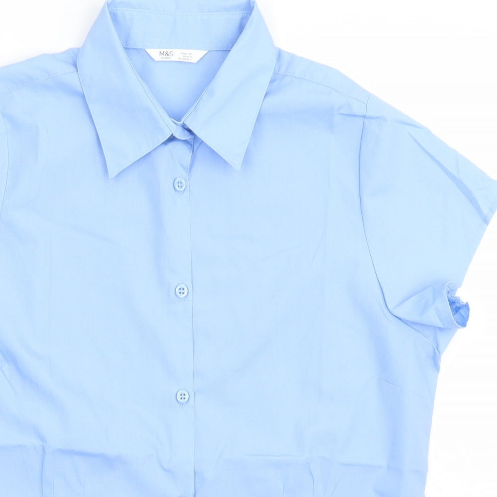 Marks and Spencer Boys Blue  Polyester Basic Button-Up Size 14 Years Collared Button - school Wear