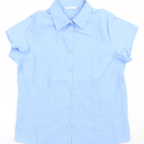 Marks and Spencer Boys Blue  Polyester Basic Button-Up Size 14 Years Collared Button - school Wear