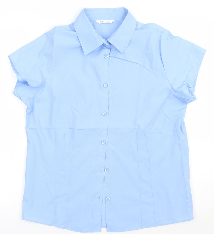 Marks and Spencer Boys Blue Polyester Basic Button-Up Size 14 Years Collared Button - school Wear