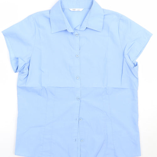 Marks and Spencer Boys Blue  Polyester Basic Button-Up Size 14 Years Collared Button - school Wear