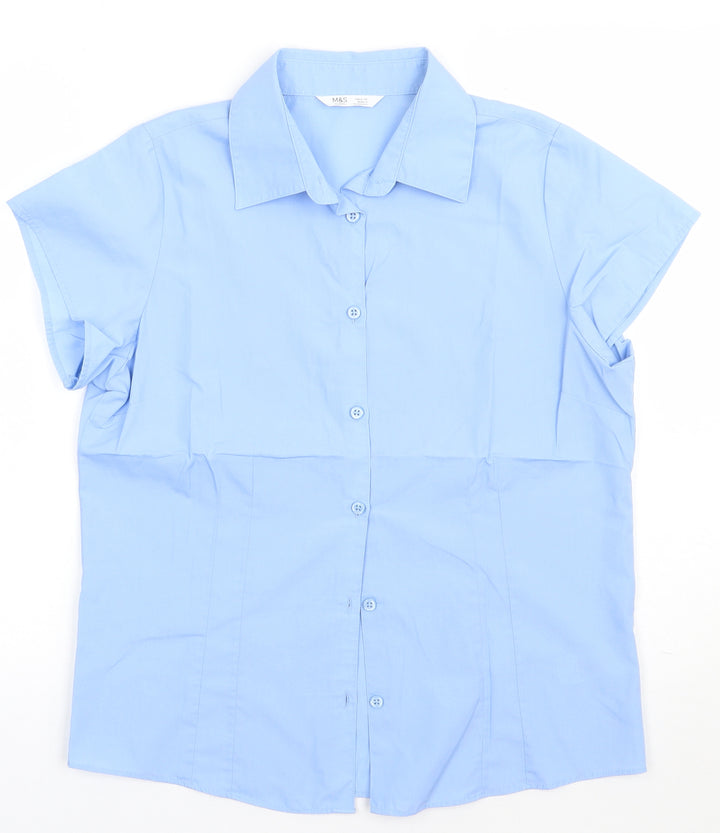 Marks and Spencer Boys Blue Polyester Basic Button-Up Size 14 Years Collared Button - school Wear