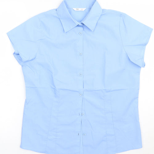 Marks and Spencer Boys Blue  Cotton Basic Button-Up Size 14 Years Collared Button - school Wear
