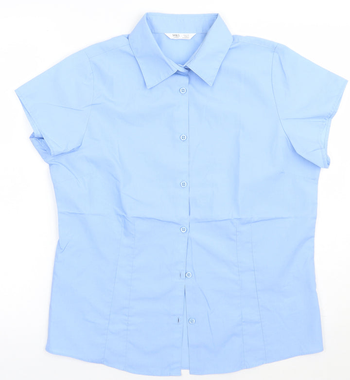 Marks and Spencer Boys Blue Cotton Basic Button-Up Size 14 Years Collared Button - school Wear