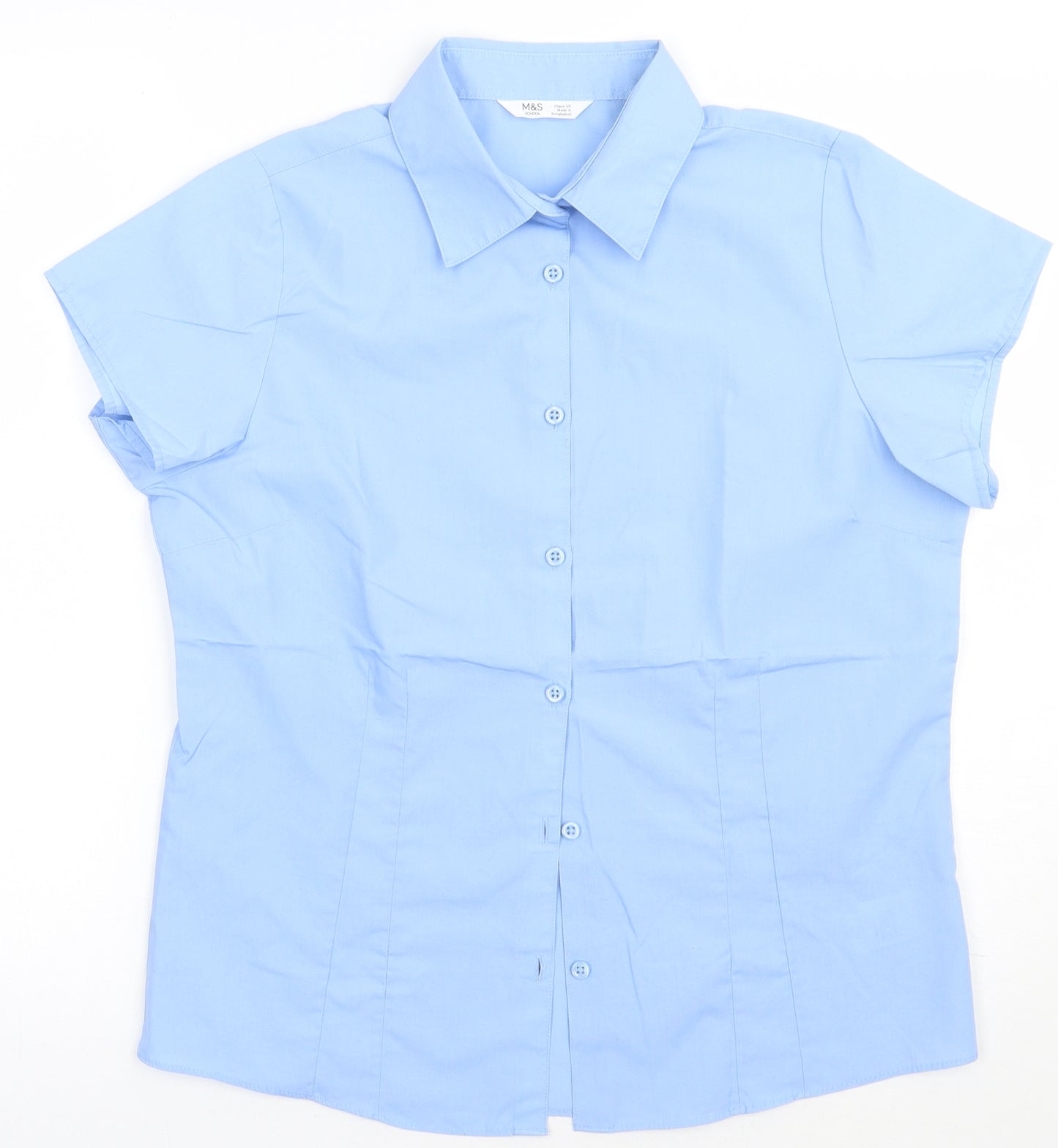 Marks and Spencer Boys Blue  Cotton Basic Button-Up Size 14 Years Collared Button - school Wear