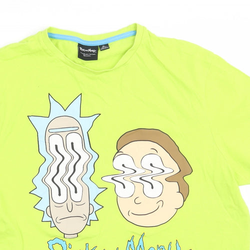 Primark Mens Green  Cotton  T-Shirt Size XL Crew Neck  - Rick & Morty