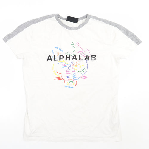 alphalab Mens White  Cotton  T-Shirt Size M Crew Neck