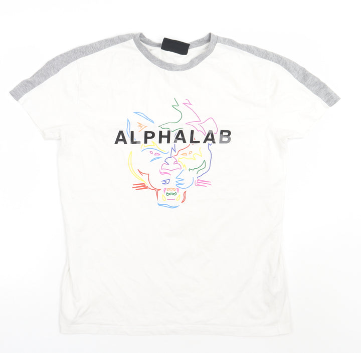 alphalab Mens White Cotton T-Shirt Size M Crew Neck