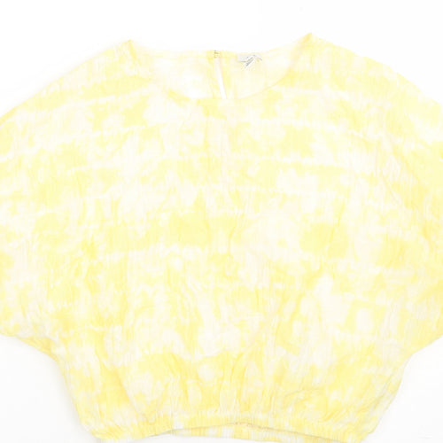 River Island Womens Yellow  Viscose Cropped Blouse Size 8 Crew Neck