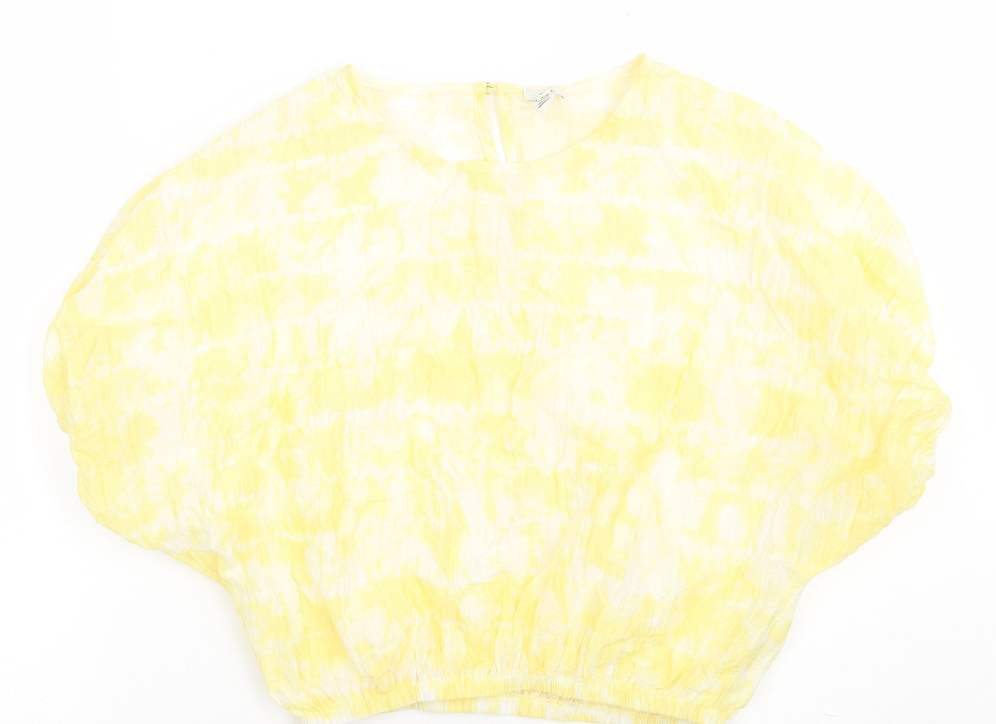 River Island Womens Yellow  Viscose Cropped Blouse Size 8 Crew Neck