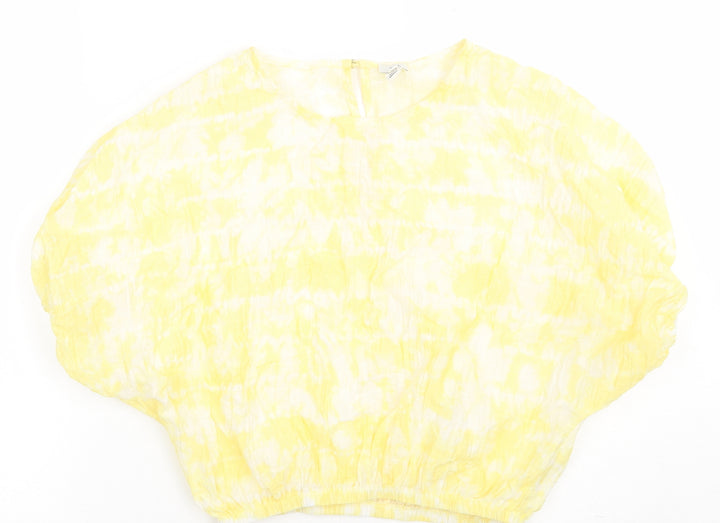 River Island Womens Yellow  Viscose Cropped Blouse Size 8 Crew Neck
