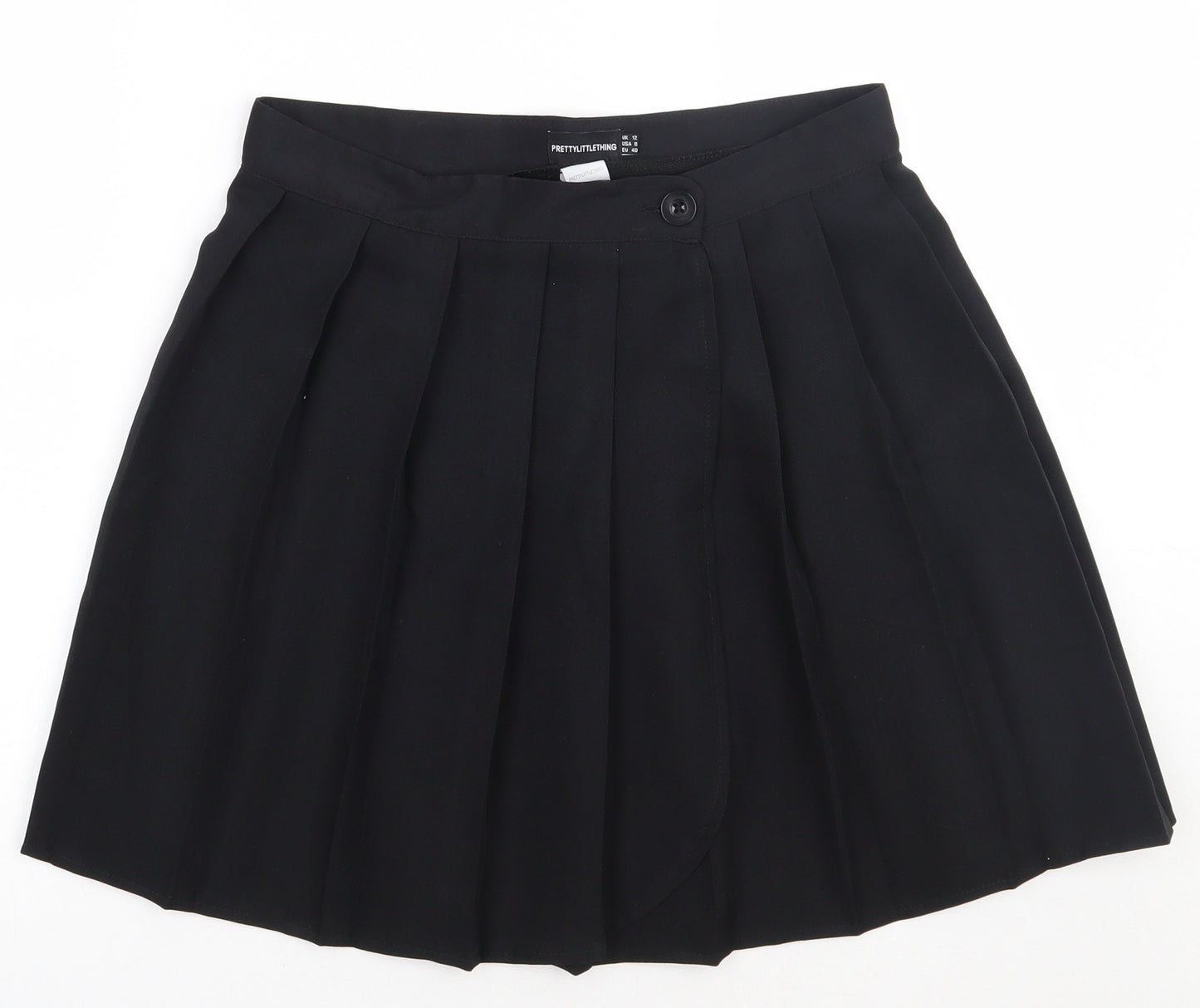 PRETTYLITTLETHING Womens Black  Polyester A-Line Skirt Size 12   Button