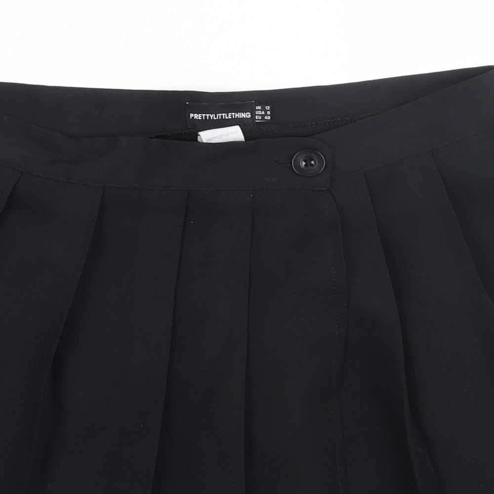 PRETTYLITTLETHING Womens Black  Polyester A-Line Skirt Size 12   Button