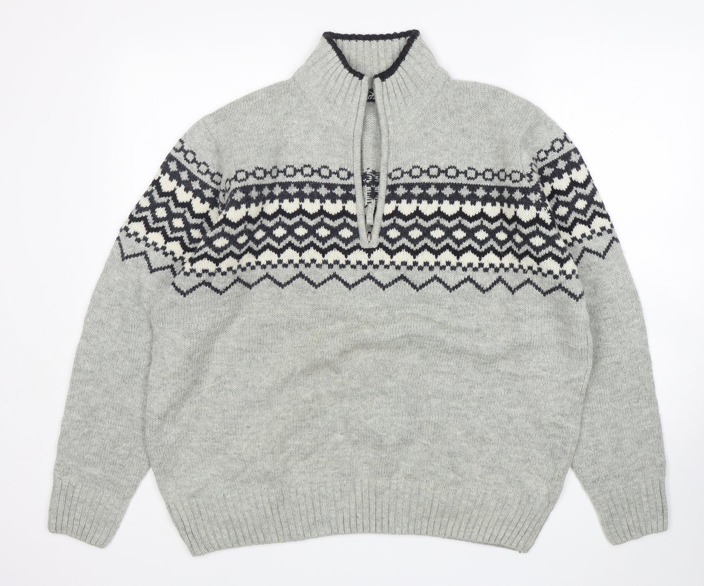 Crane  Mens Grey Fair Isle Wool Pullover Sweatshirt Size XL