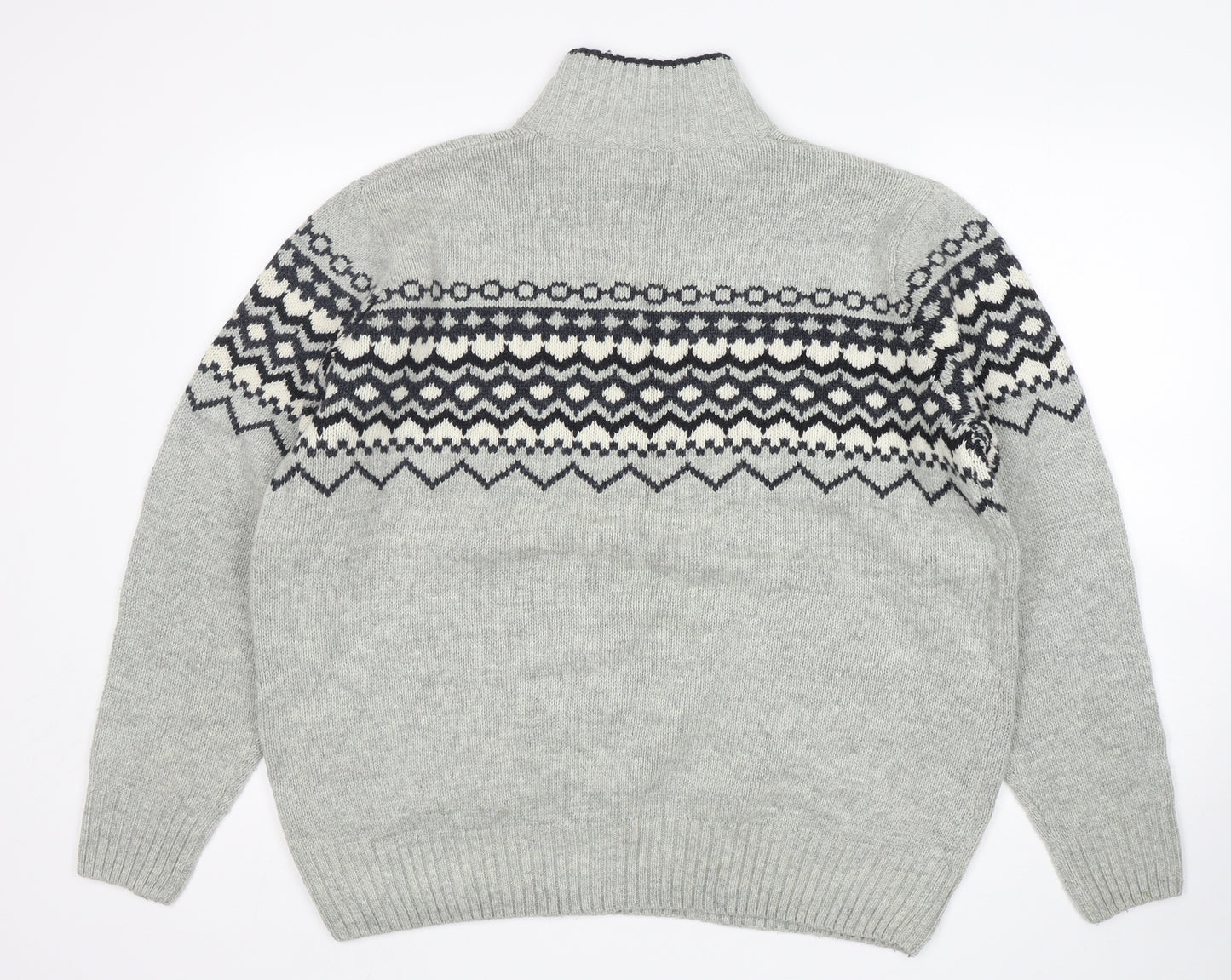 Crane  Mens Grey Fair Isle Wool Pullover Sweatshirt Size XL