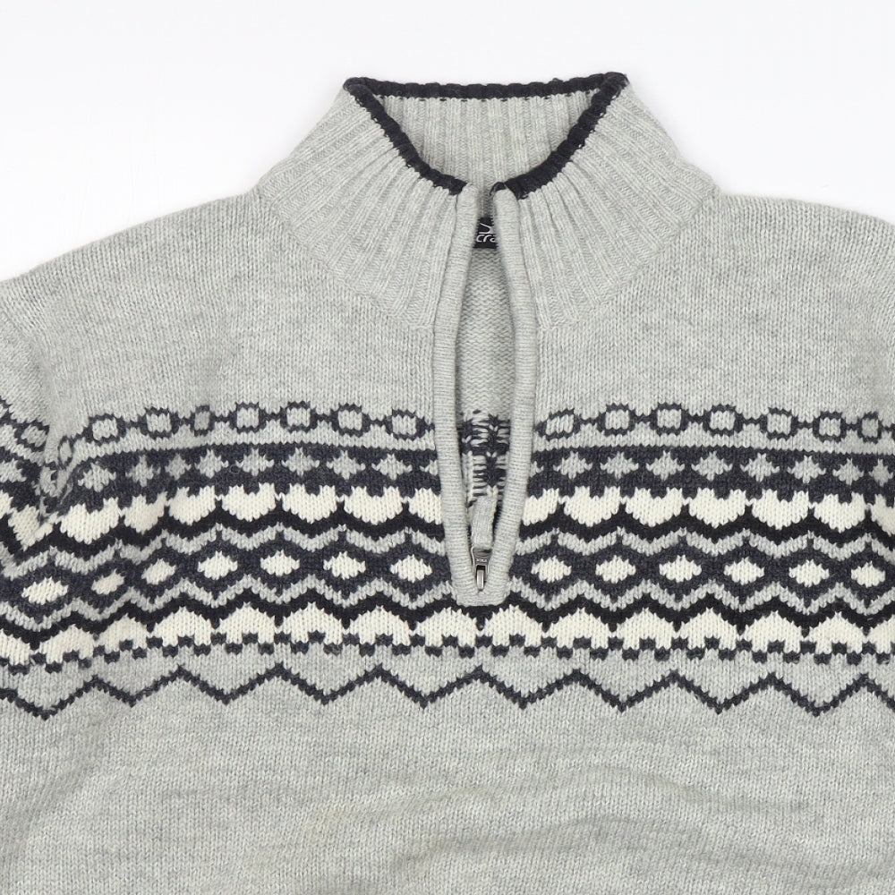 Crane  Mens Grey Fair Isle Wool Pullover Sweatshirt Size XL