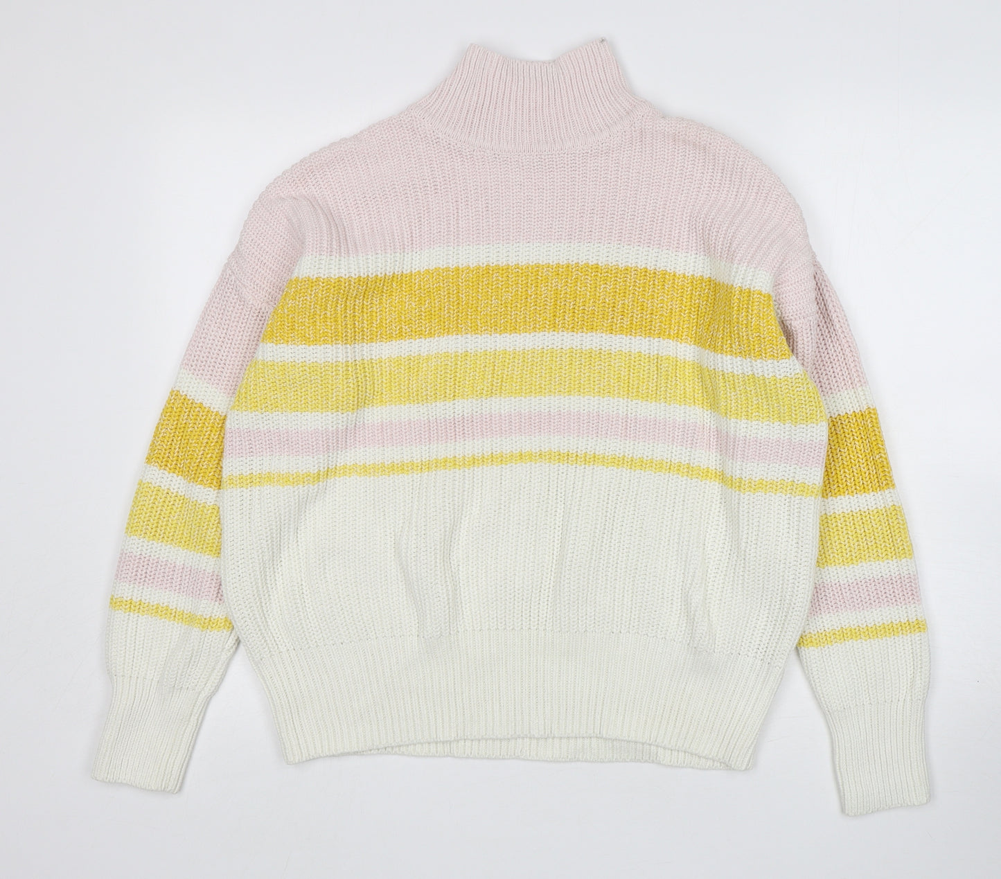 F&F Womens Multicoloured Mock Neck Striped Cotton Pullover Jumper Size 12