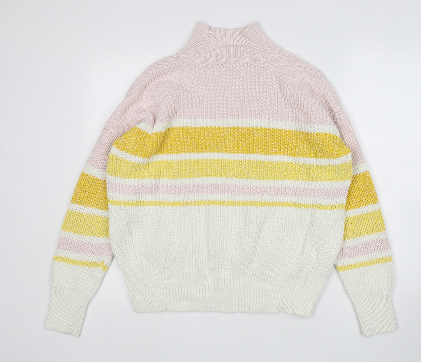 F&F Womens Multicoloured Mock Neck Striped Cotton Pullover Jumper Size 12