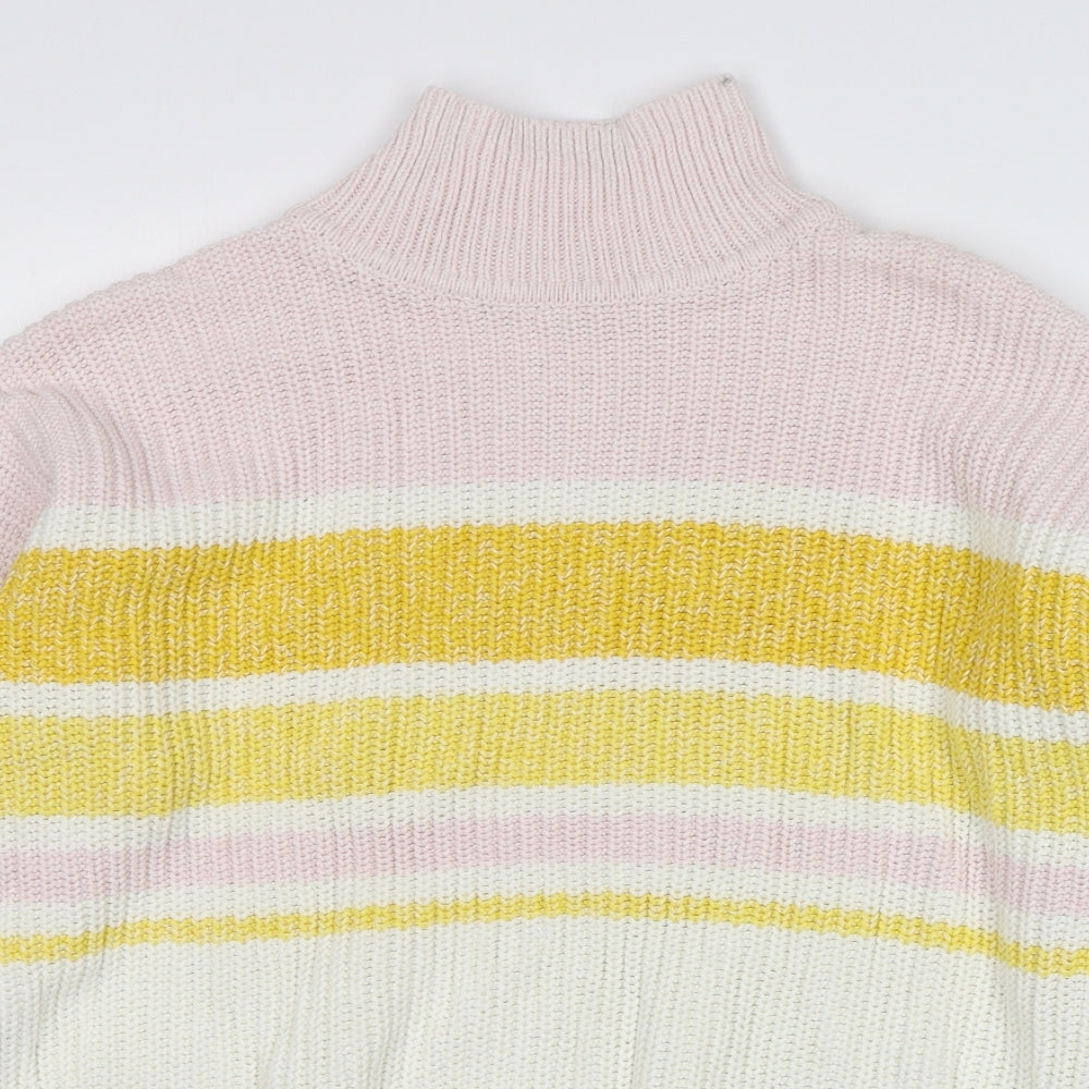 F&F Womens Multicoloured Mock Neck Striped Cotton Pullover Jumper Size 12