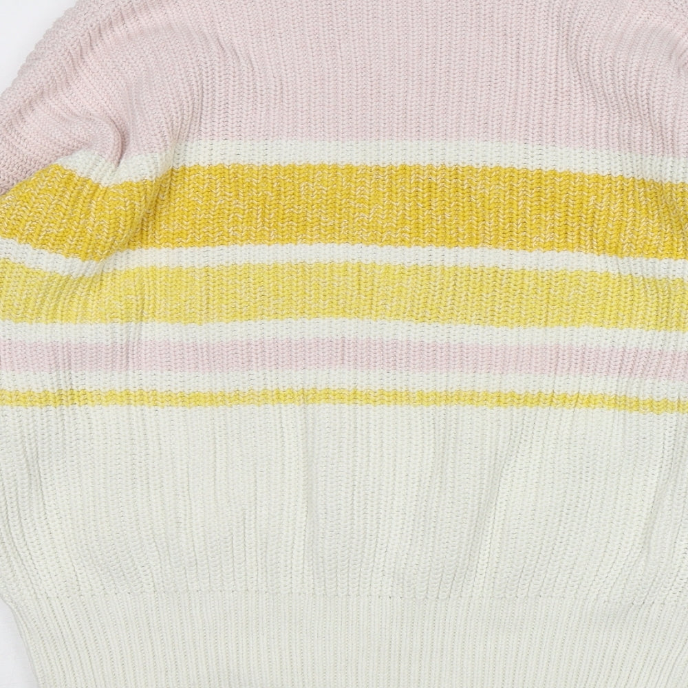 F&F Womens Multicoloured Mock Neck Striped Cotton Pullover Jumper Size 12