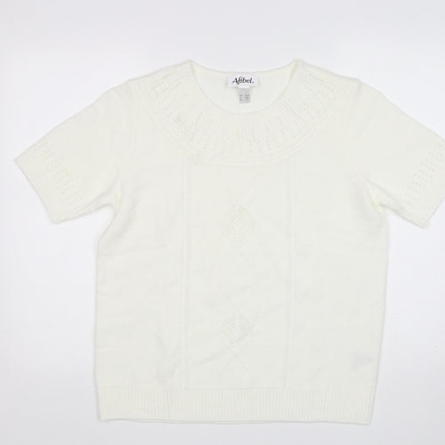 Afibel Womens White Round Neck  Acrylic Pullover Jumper Size 14