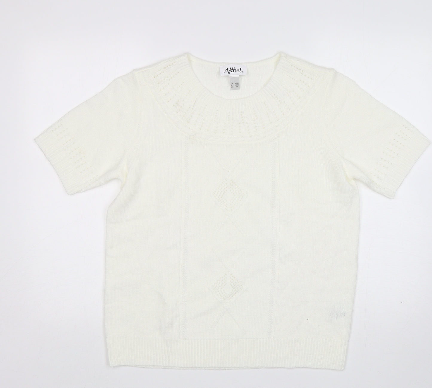 Afibel Womens White Round Neck  Acrylic Pullover Jumper Size 14