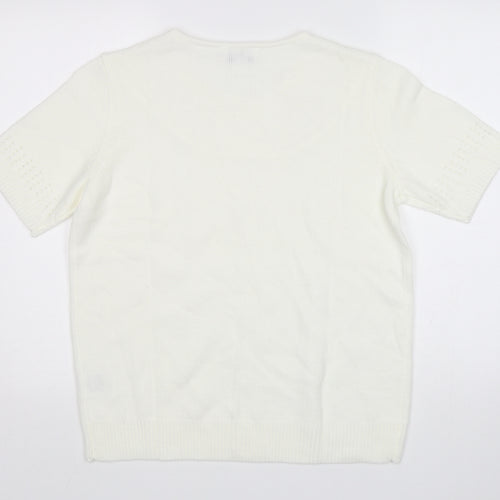 Afibel Womens White Round Neck  Acrylic Pullover Jumper Size 14