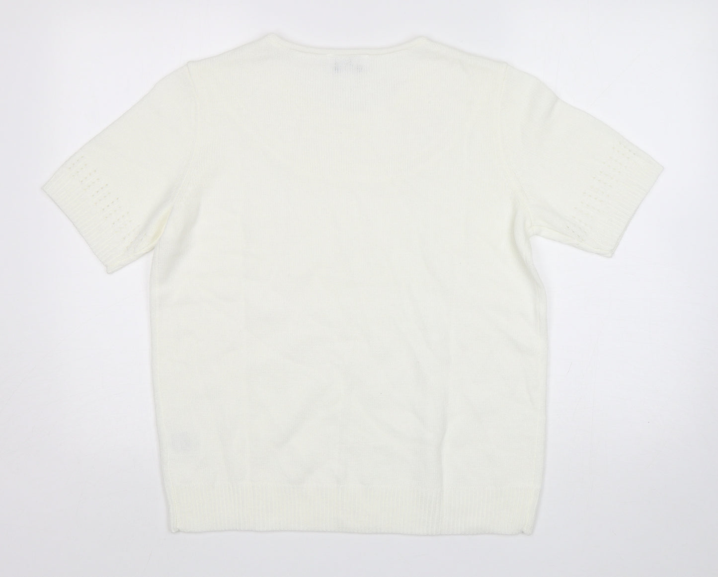 Afibel Womens White Round Neck  Acrylic Pullover Jumper Size 14