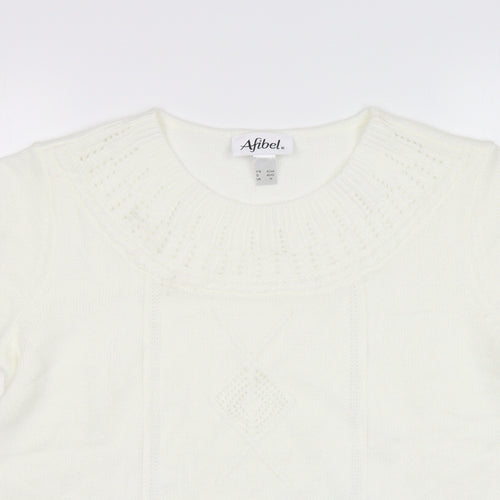 Afibel Womens White Round Neck  Acrylic Pullover Jumper Size 14