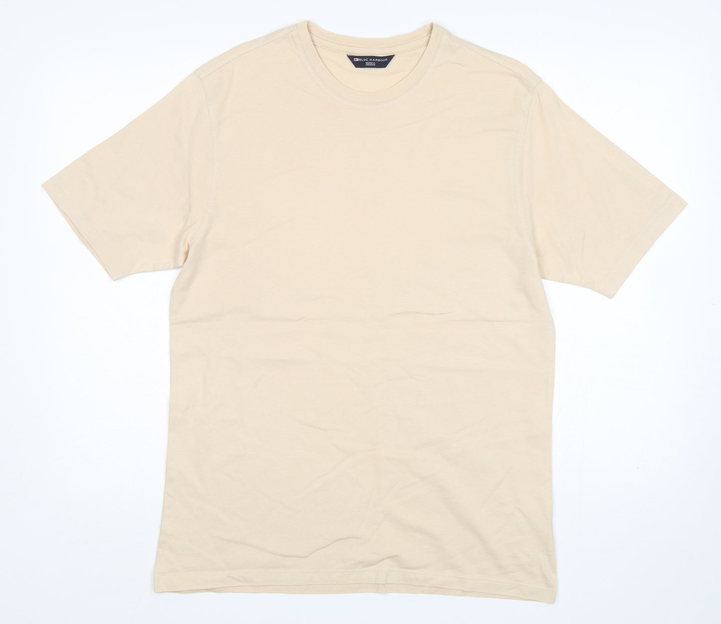 Blue Harbour Mens Beige  Cotton  T-Shirt Size M Round Neck