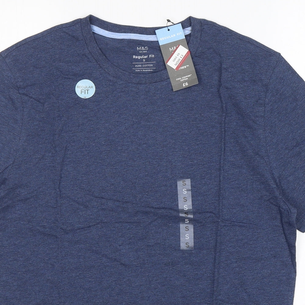 M&S Mens Blue  Cotton  T-Shirt Size S Round Neck