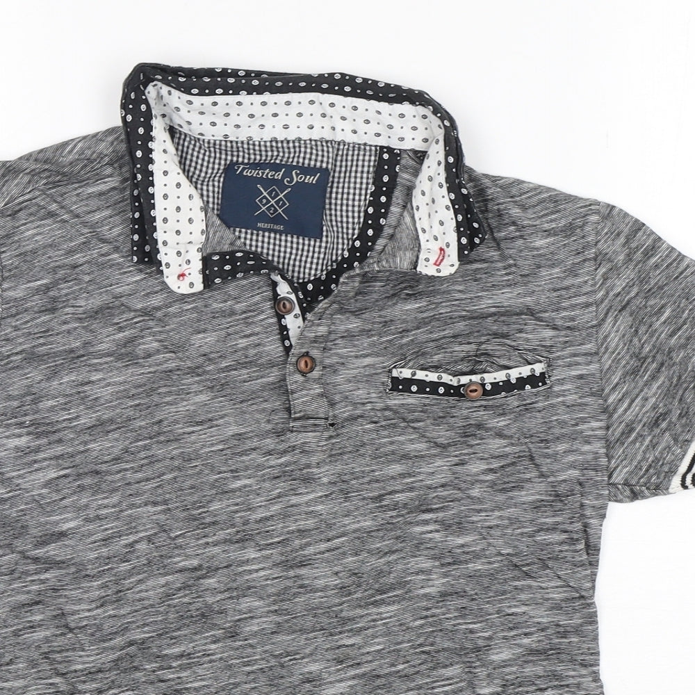 Twisted Soul Mens Grey  Cotton  Polo Size XS Collared
